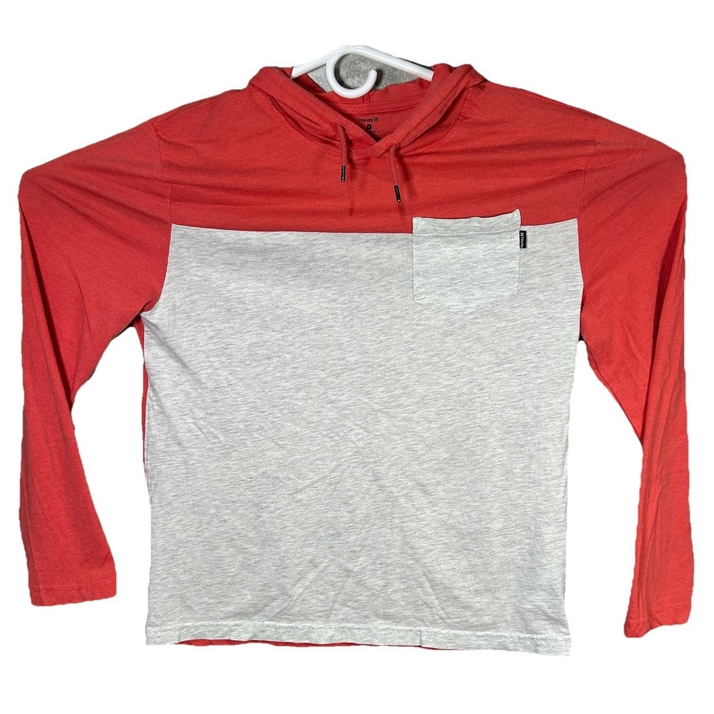 Hurley‎ Pullover Hoodie Mens Medium Gray Pink Henley Long Sleeve Pocket Casual